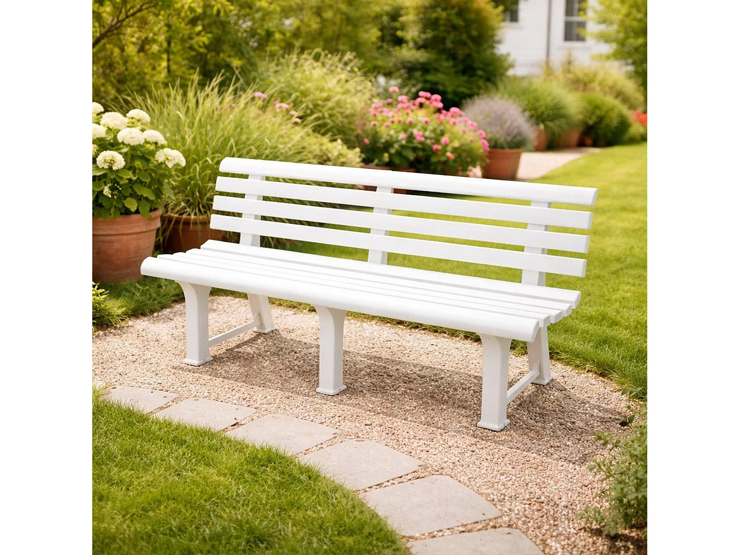 Banc d'extérieur Dluzard, Banc de jardin monobloc, Banc d'extérieur, 100% Made in Italy, 145x49h74 cm, Blanc