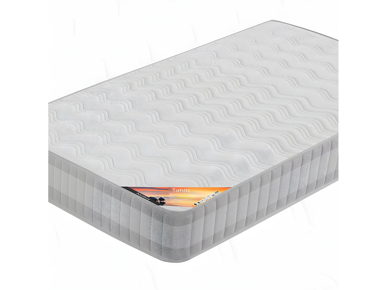 TAHITI - Pack Matelas 160x200 + Sommier Tapissier Démontable 2x20 Lattes Anthracites + Pieds Bois 15cm