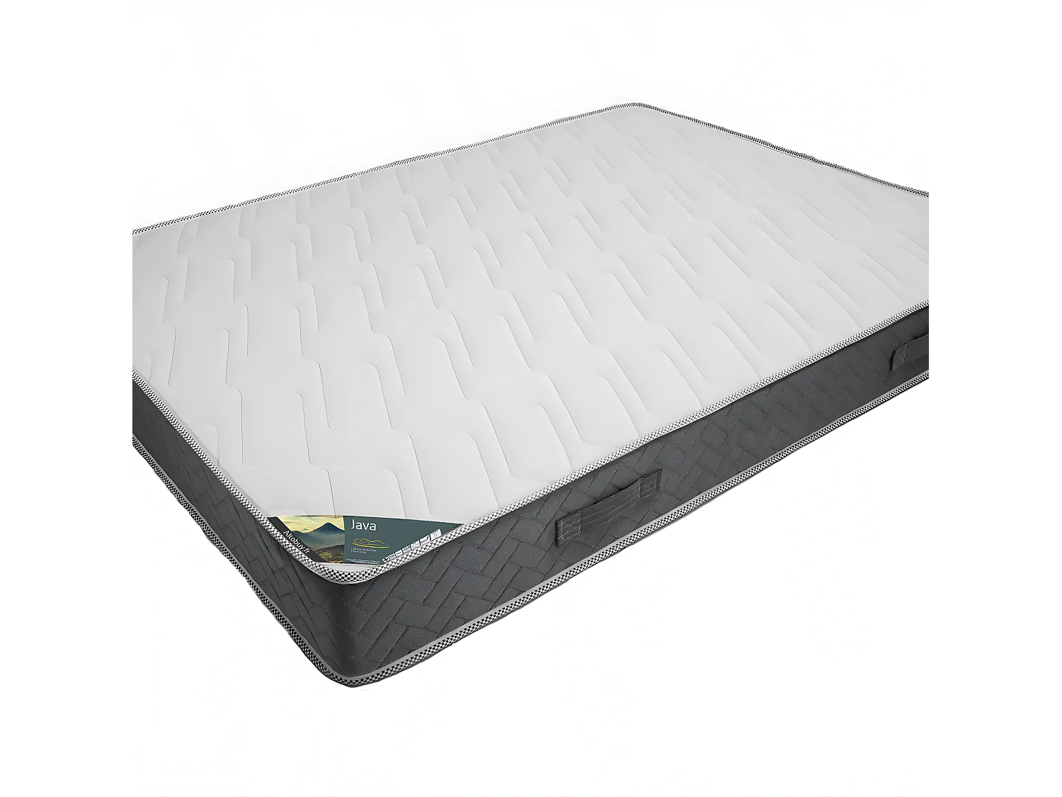 JAVA - Pack Matelas 140x190 + Sommier Tapissier Démontable 2x20 Lattes Anthracites + Pieds Anthracites 15cm