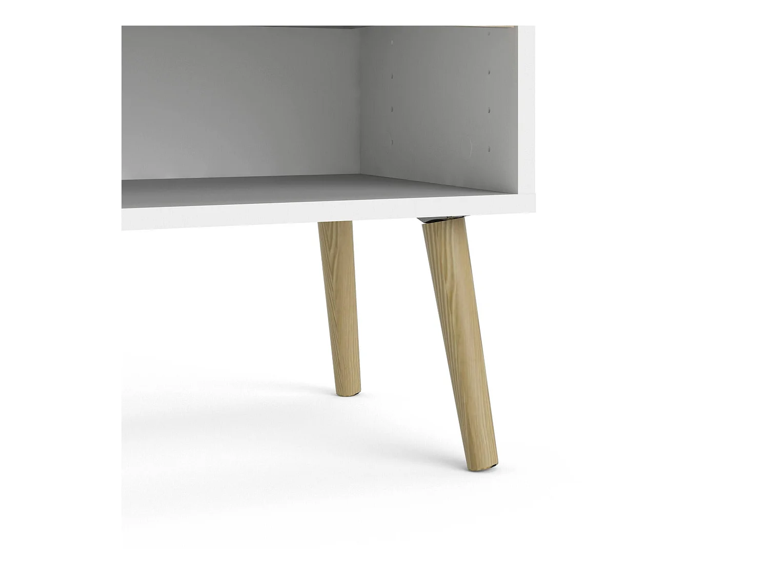 Mesa de cabeceira com uma gaveta e um compartimento de arrumação, cor branco e carvalho, medidas 50 x 49 x 39 cm