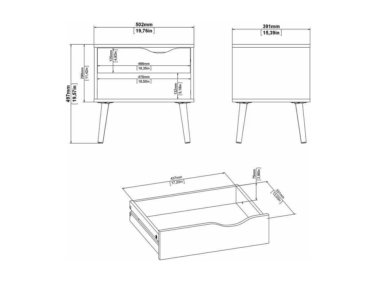 Dmora - Comodino Lucina, 50x39 h49 cm, Bianco e Quercia