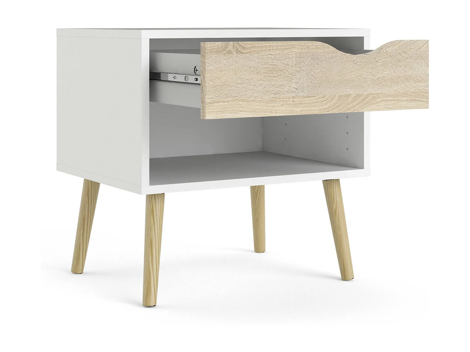 Dmora - Comodino Lucina, 50x39 h49 cm, Bianco e Quercia