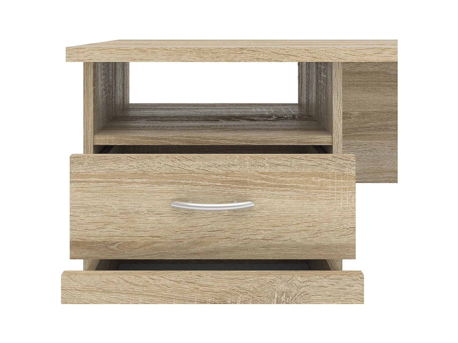 Bureau linéaire à trois tiroirs, couleur chêne, Dimensions 120 x 72 x 48 cm