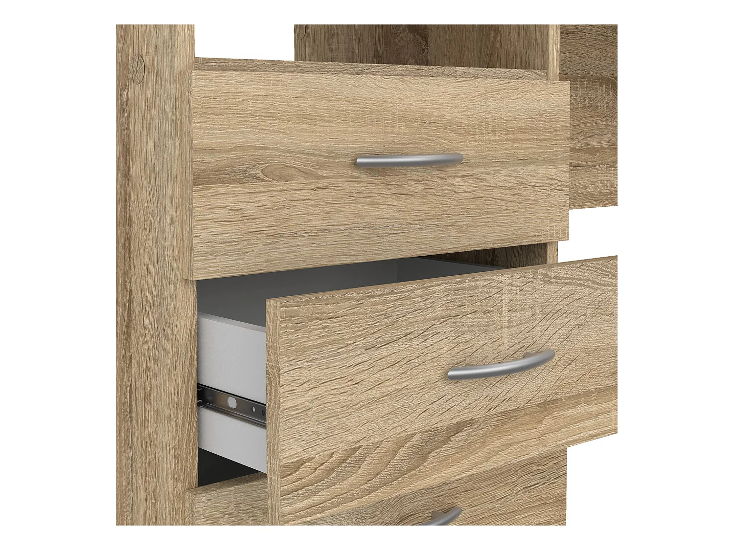 Bureau linéaire à trois tiroirs, couleur chêne, Dimensions 120 x 72 x 48 cm