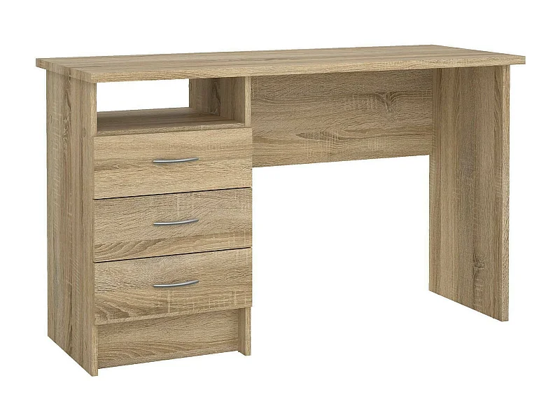 Bureau linéaire à trois tiroirs, couleur chêne, Dimensions 120 x 72 x 48 cm