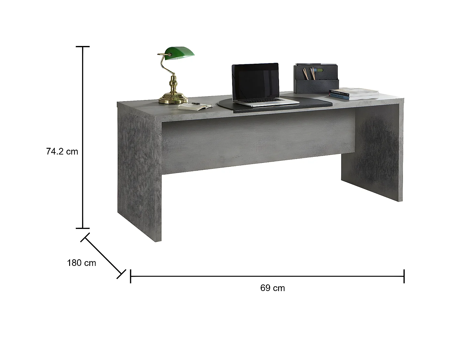 Bureau 0, Modern consolebureau, Studeer- of kantoortafel voor pc-boekhouder, Cementgrijs, Cm180x69h74