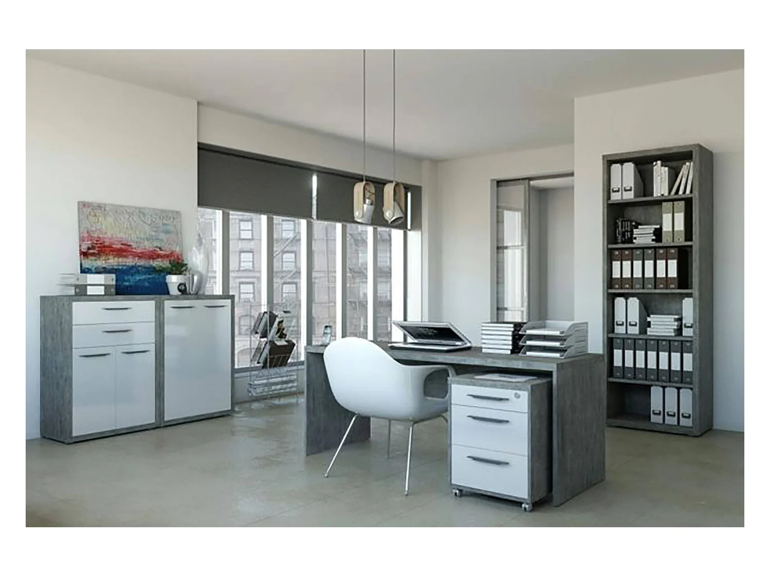 Bureau 0, Modern consolebureau, Studeer- of kantoortafel voor pc-boekhouder, Cementgrijs, Cm180x69h74