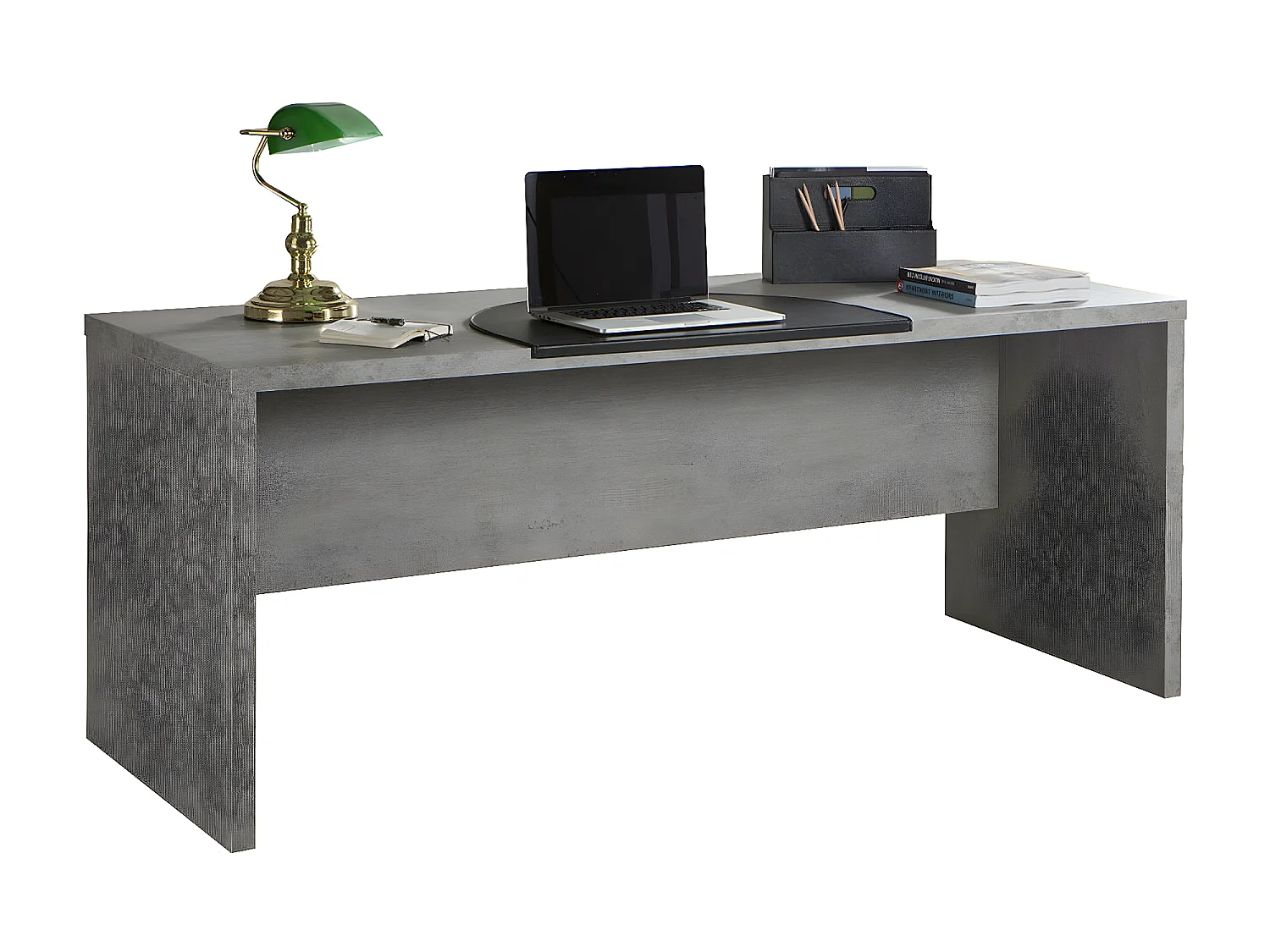 Bureau linéaire pour le bureau et l'étude, table d'ordinateur minimale, bureau de travail, 180 x 69 x h74,2 cm, couleur gris béton