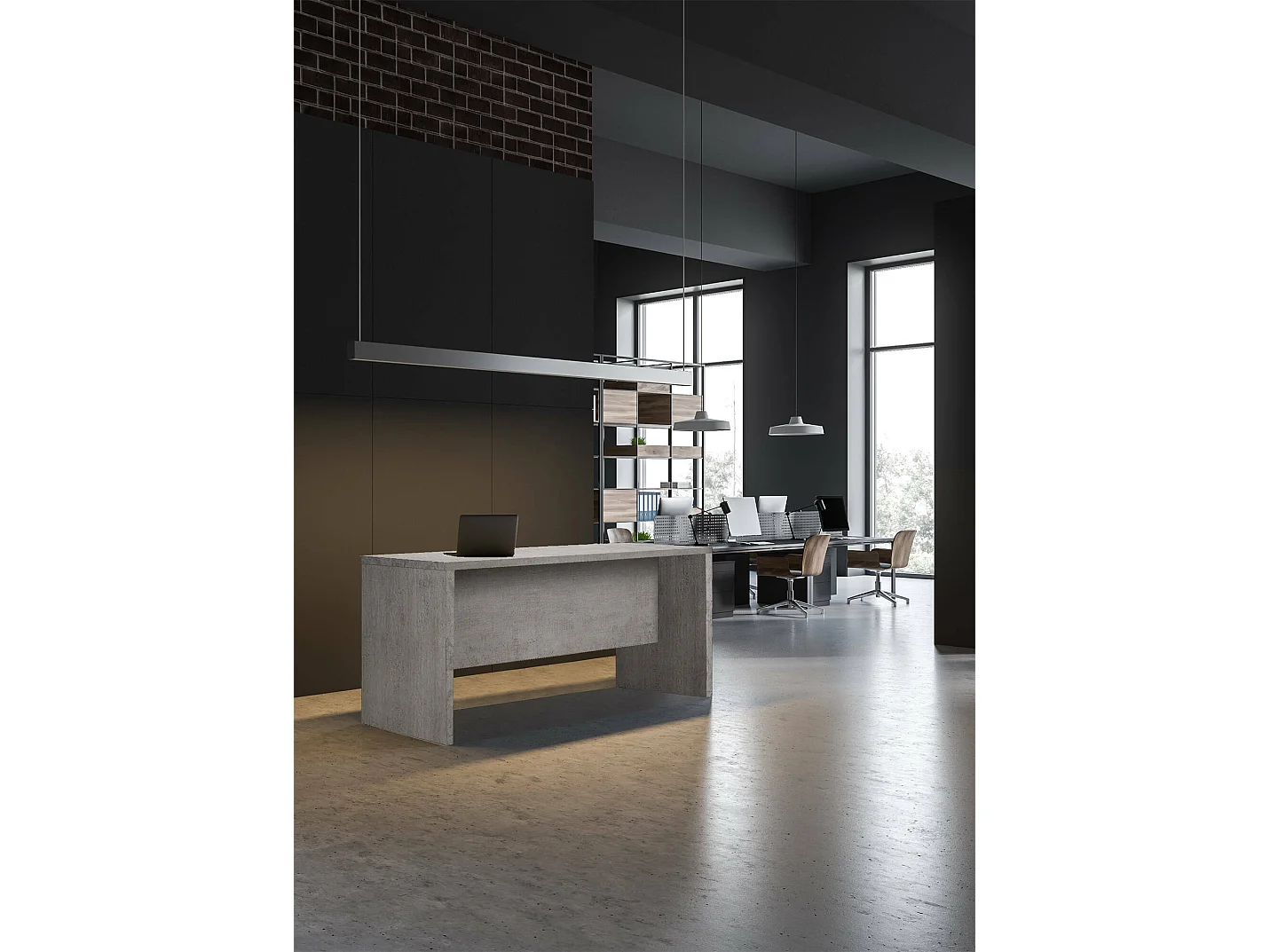 Bureau linéaire pour le bureau et l'étude, table d'ordinateur minimale, bureau de travail, 180 x 69 x h74,2 cm, couleur gris béton