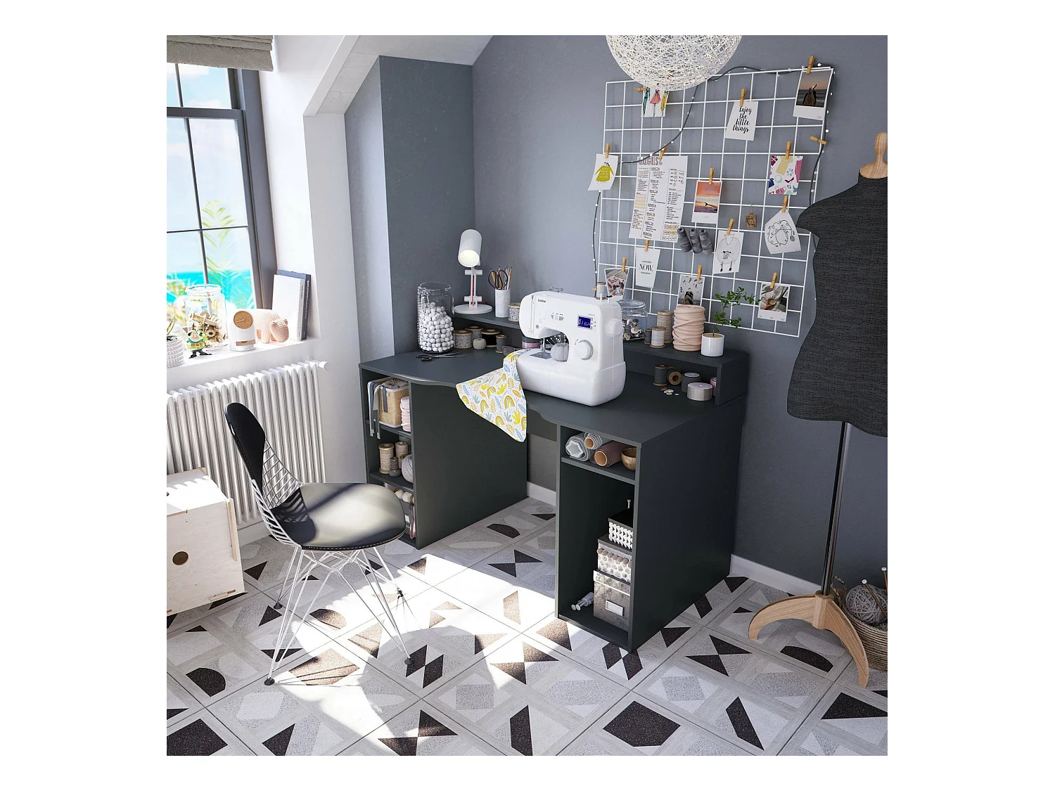 Bureau Dlucum, Bureau de jeu multifonction moderne, Table d'étude pour PC et support CD, Table d'étude avec étagères, 136x67h88 cm, Anthracite