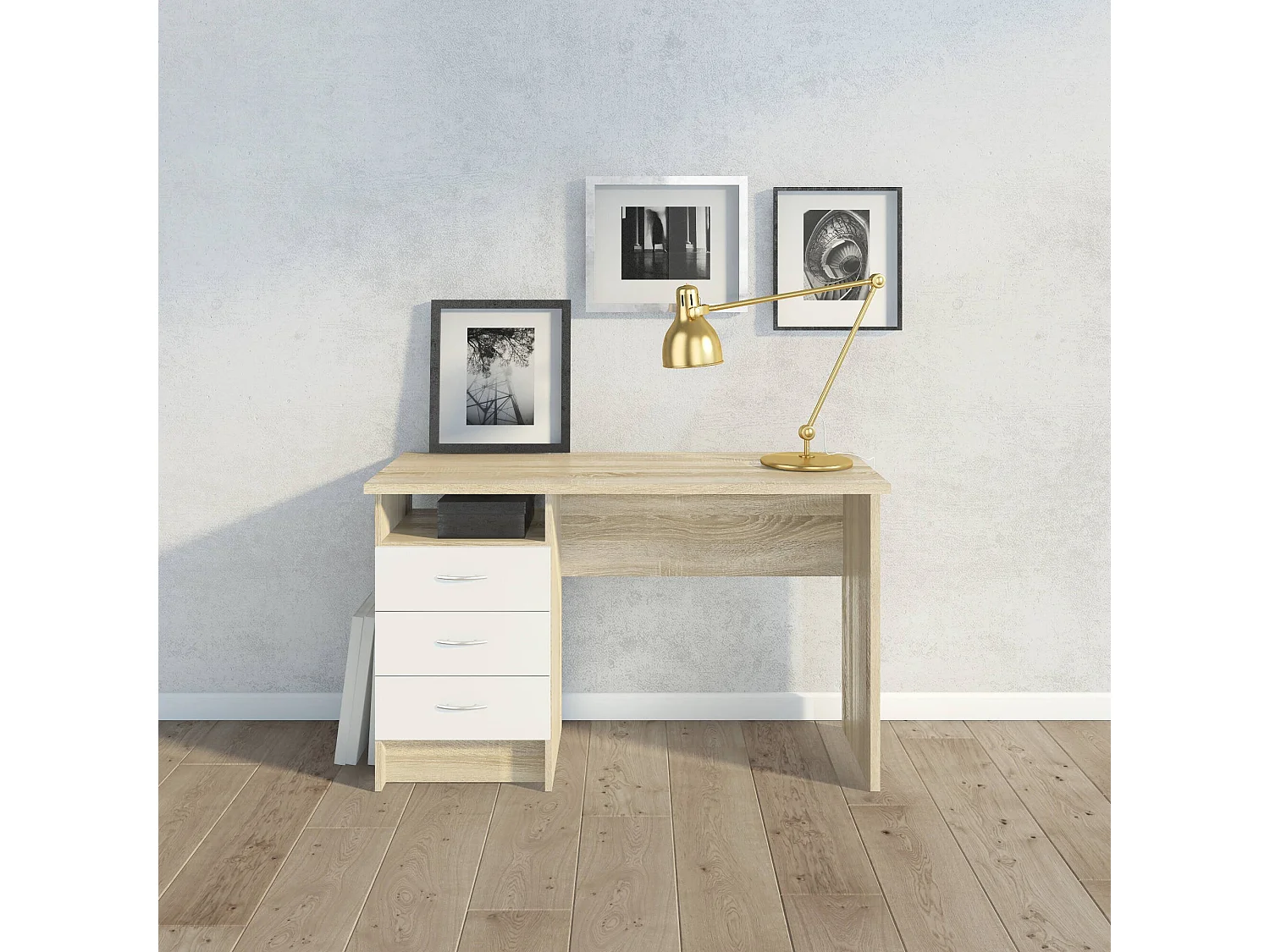 Dmora - Scrivania Andre, 120x48 h72 cm, Quercia e Bianco