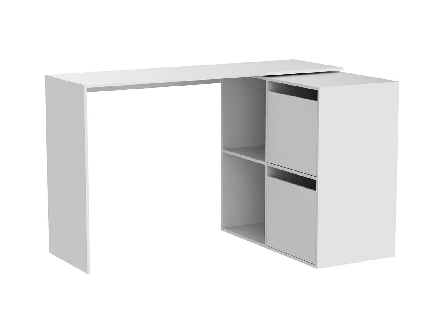 Bureau Divkovi, Bureau multifonction modulaire avec étagère, Table d'étude ou de bureau multi-positions avec montage en coin, 152x49h74 cm, Blanc