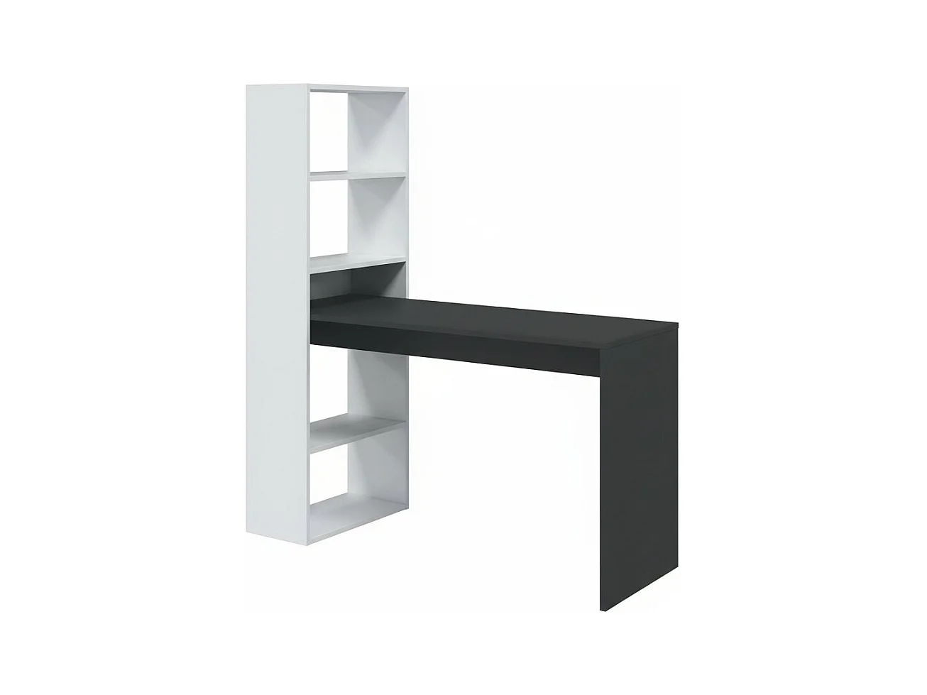 Schreibtisch Dacarte, Wendeschreibtisch mit Bücherregal mit 5 Böden, Studier- oder Bürotisch für PC-Buchhalter, 120x53h144 cm, WeiÃŸ und Anthrazit