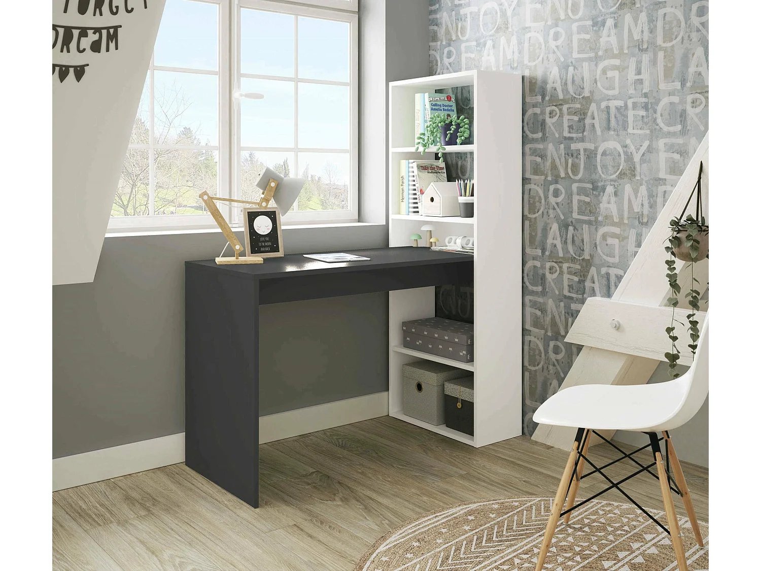 Scrivania Ali, Modulabile, 53x120x144h cm Nero Opaco