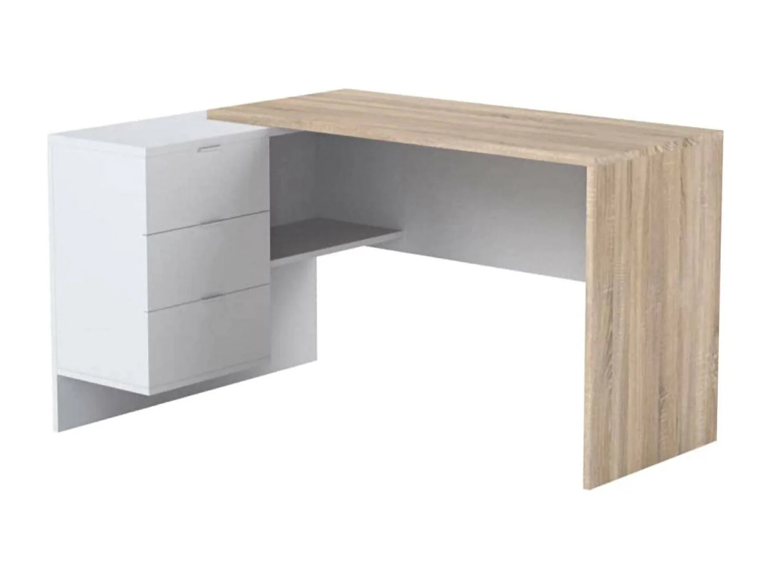 Dmora - Scrivania Agnello, 145x108h73 cm, Rovere e Bianco