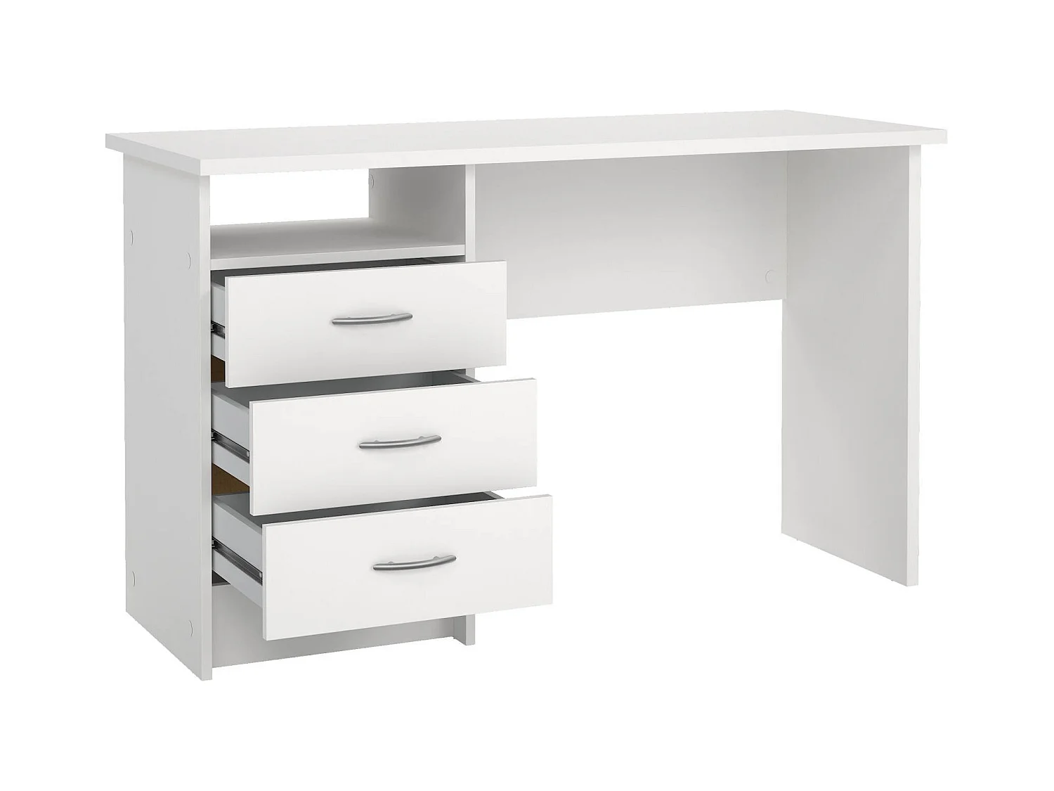 Lineair bureau met drie laden, kleur wit, afmetingen 120 x 72 x 48 cm