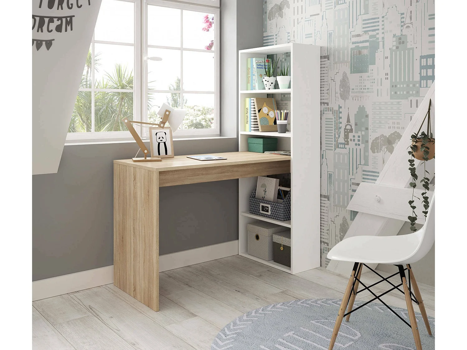 Scrivania Ali, Modulabile, 53x120x144h cm Bianco Opaco