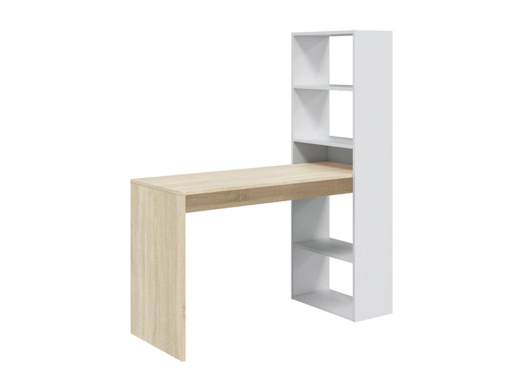 Dacarte Bureau, Omkeerbaar multifunctioneel bureau met boekenkast met 5 planken, Studeer- of kantoortafel voor pc-boekenhouder, 120x53h144 cm, Wit en eiken
