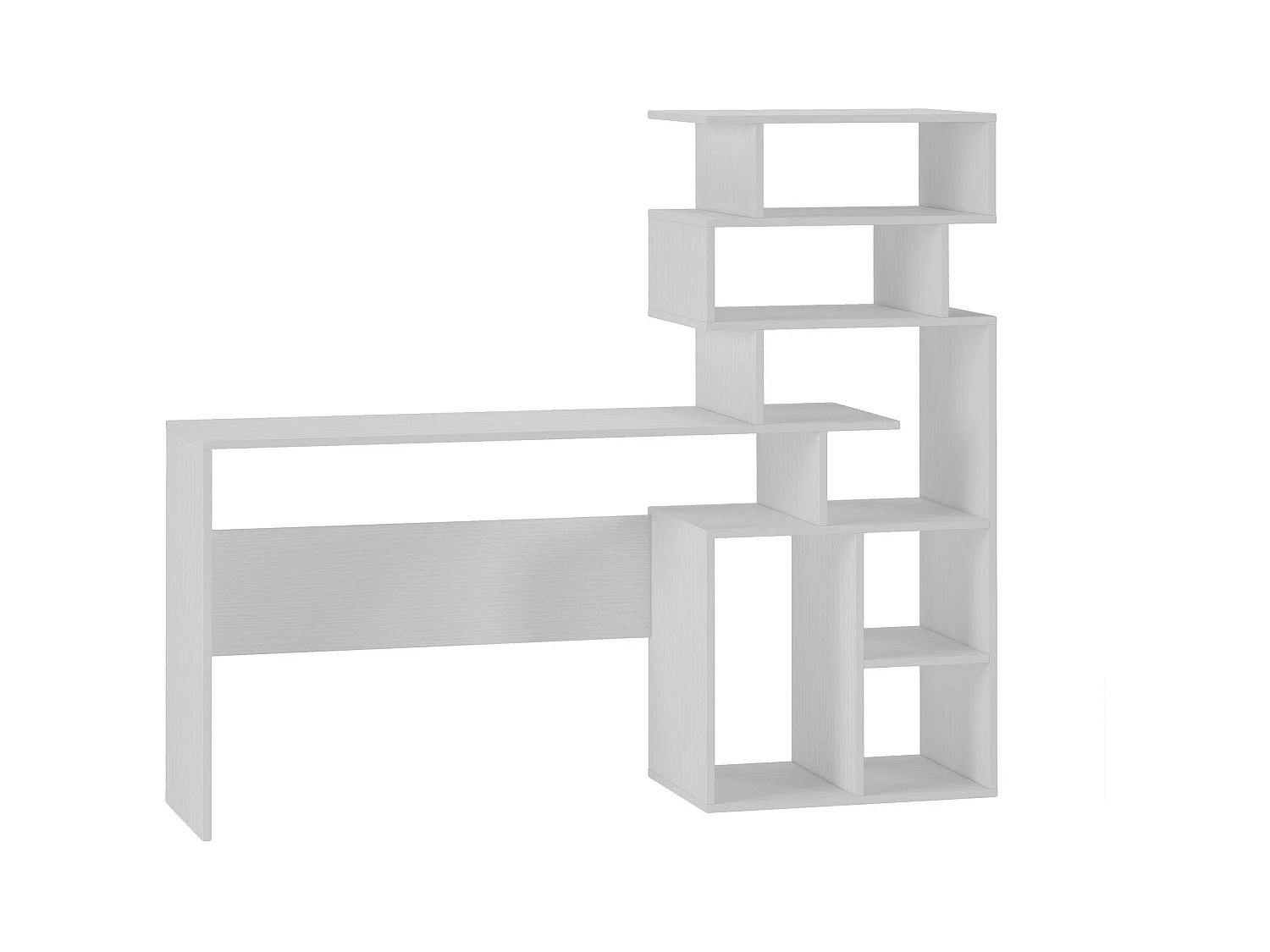 Bureau 0, Modern bureau met boekenkast met open vakken, Studeer- of kantoortafel voor pc-boekenhouder, Cm 160x40h135, Wit