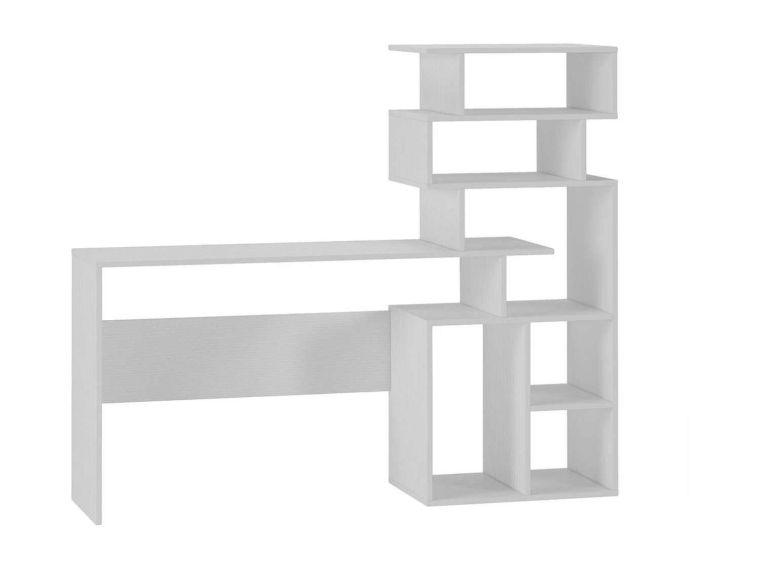 Bureau Dpasqui, Bureau avec bibliothèque, Bureau, Bureau linéaire polyvalent peu encombrant, 159x40h135 cm, Blanc