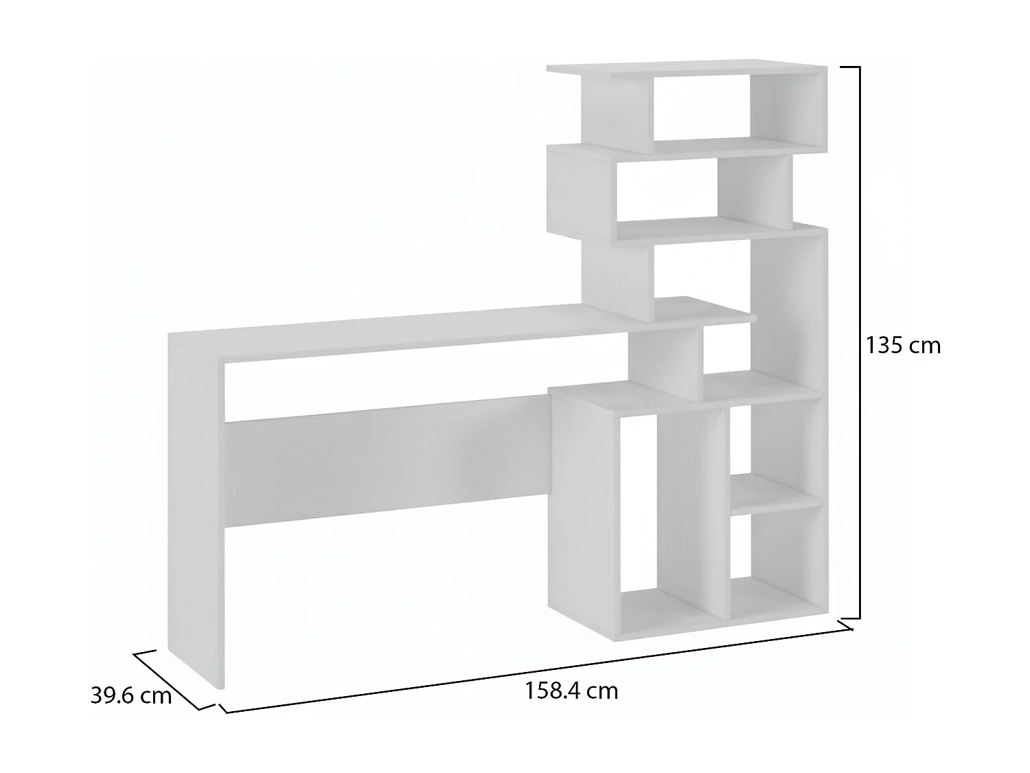 Bureau Dpasqui, Bureau avec bibliothèque, Bureau, Bureau linéaire polyvalent peu encombrant, 159x40h135 cm, Blanc