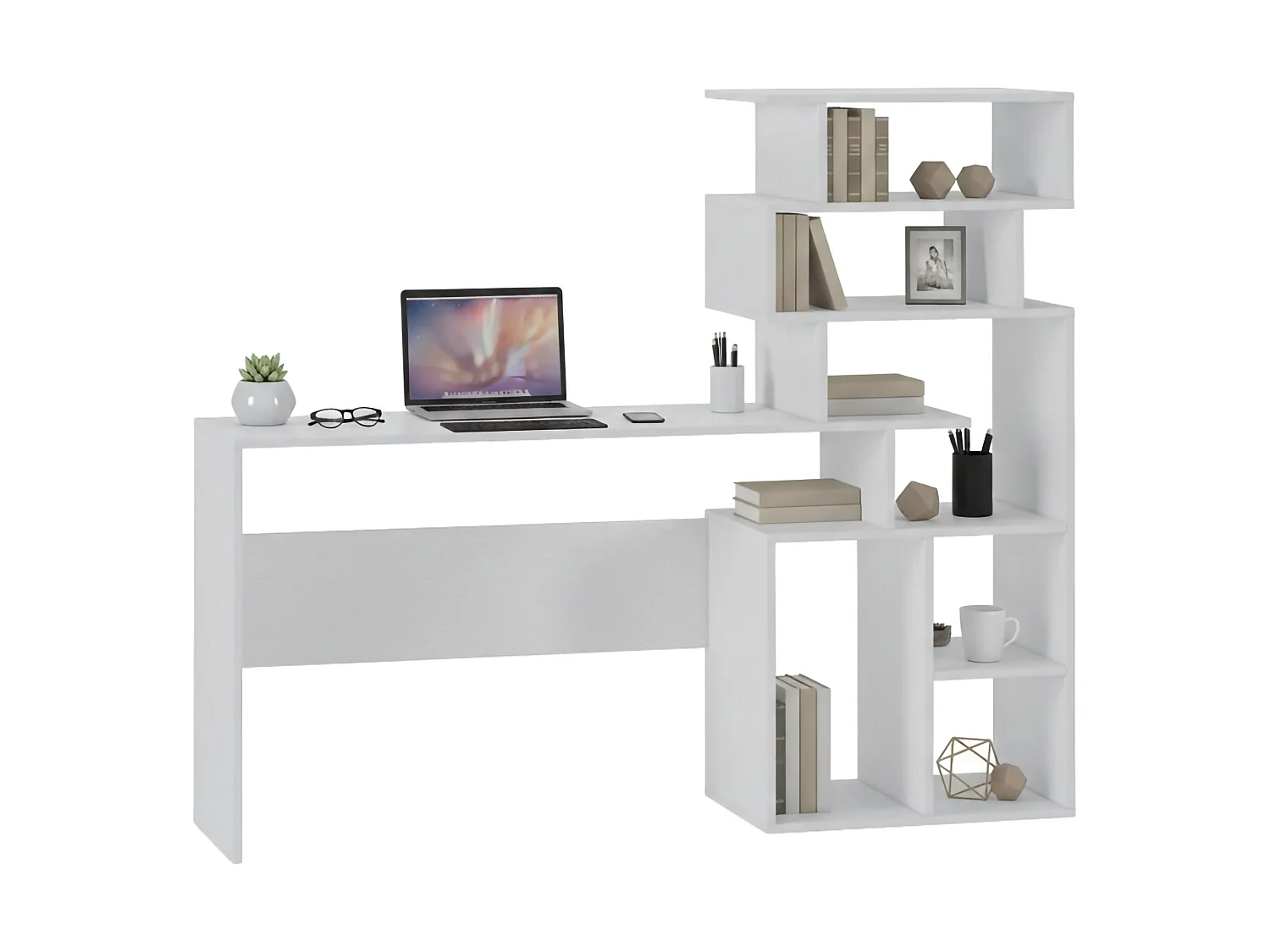 Scrivania Dabdelmale, 6 Vani, 39.6x158.4x135h cm Bianco