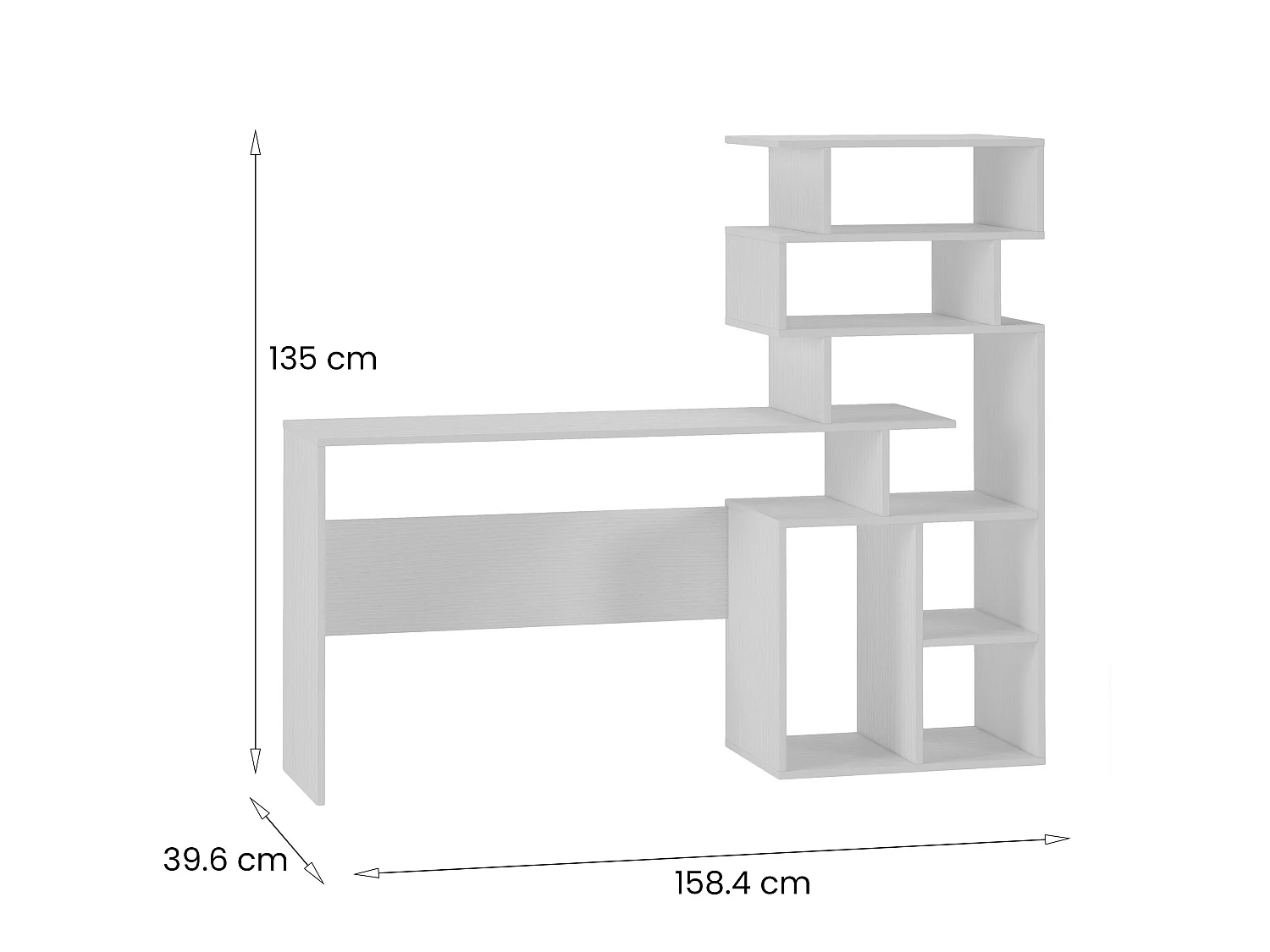 Scrivania Dabdelmale, 6 Vani, 39.6x158.4x135h cm Bianco