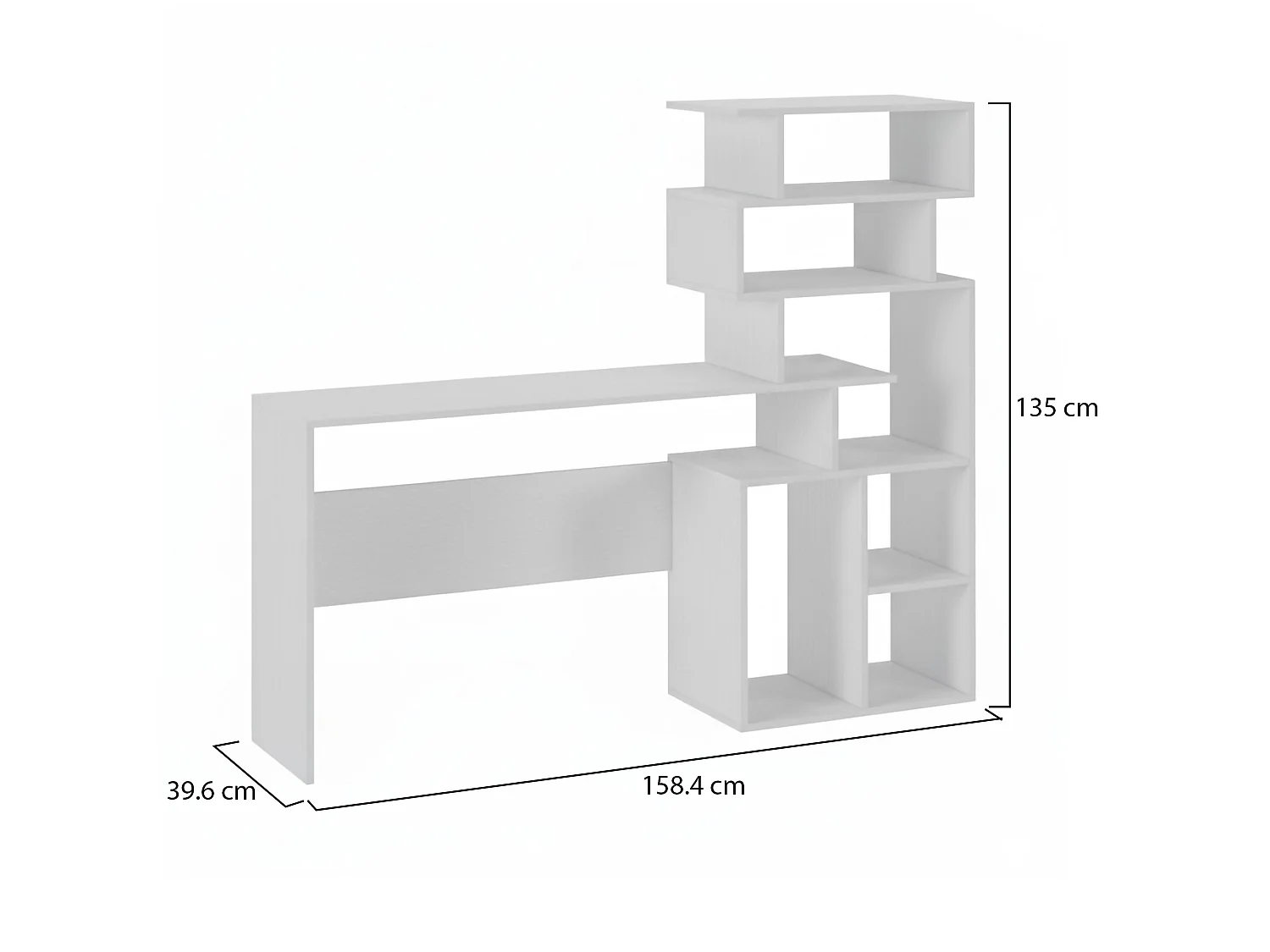 Scrivania Dabdelmale, 6 Vani, 39.6x158.4x135h cm Bianco