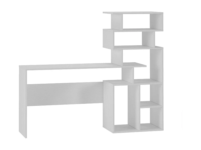 Bureau 0, Modern bureau met boekenkast met open vakken, Studeer- of kantoortafel voor pc-boekenhouder, Cm 160x40h135, Wit