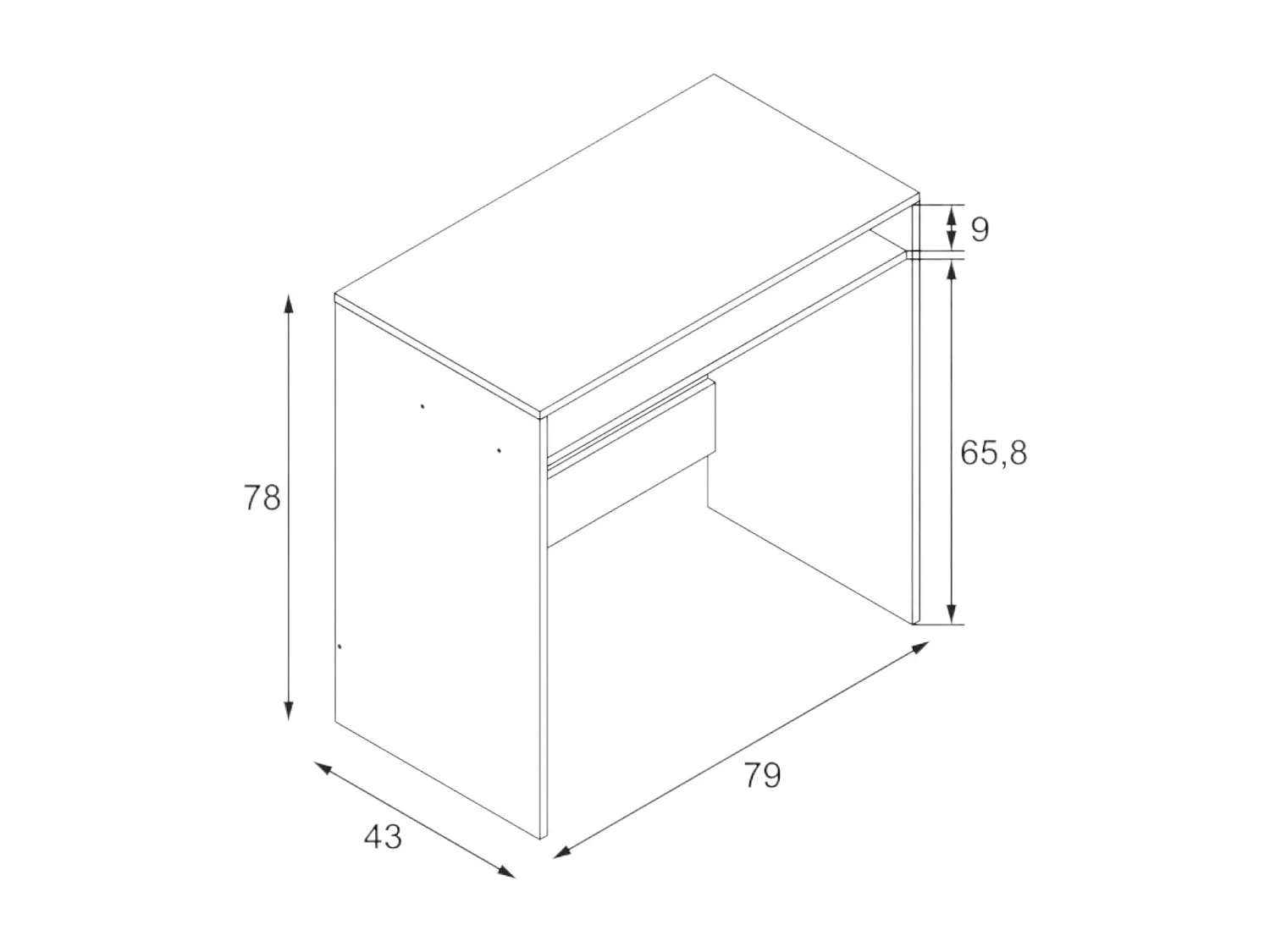 Mesa Dmachi, Mesa linear com prateleira fixa, Mesa de estudo ou escritório para PC, 79x43h78 cm, Efeito madeira branca