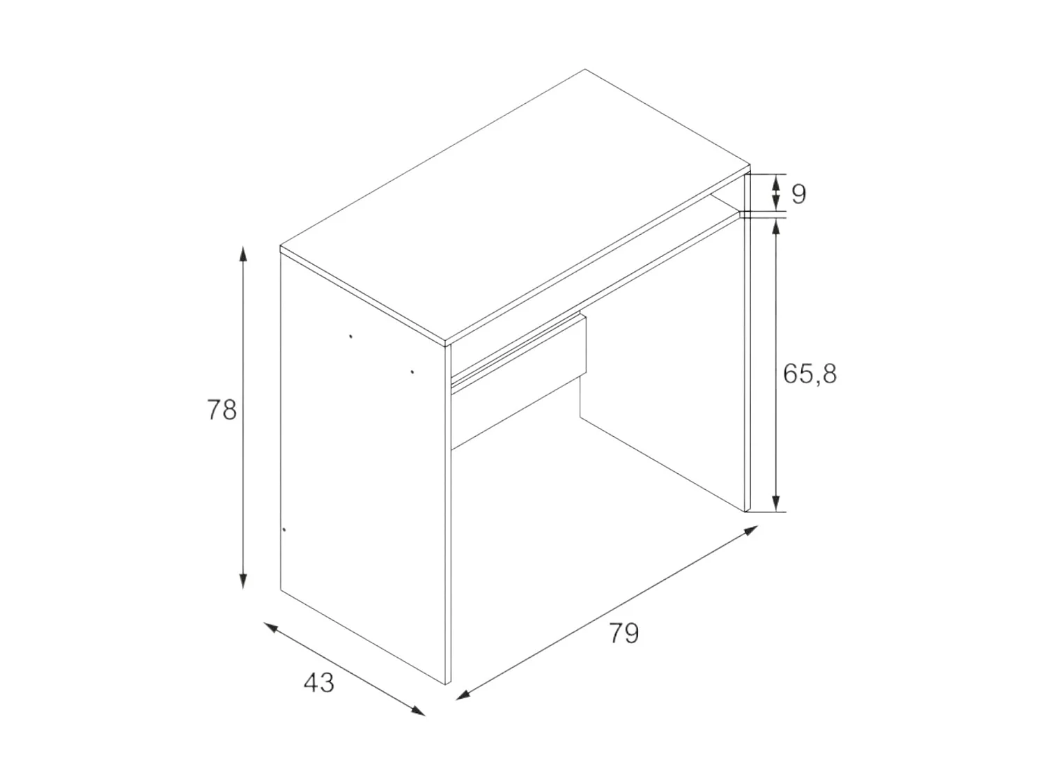 Escritorio Dmachi, Escritorio lineal con balda fija, Mesa de estudio u oficina para PC, 79x43h78 cm, Efecto madera blanca