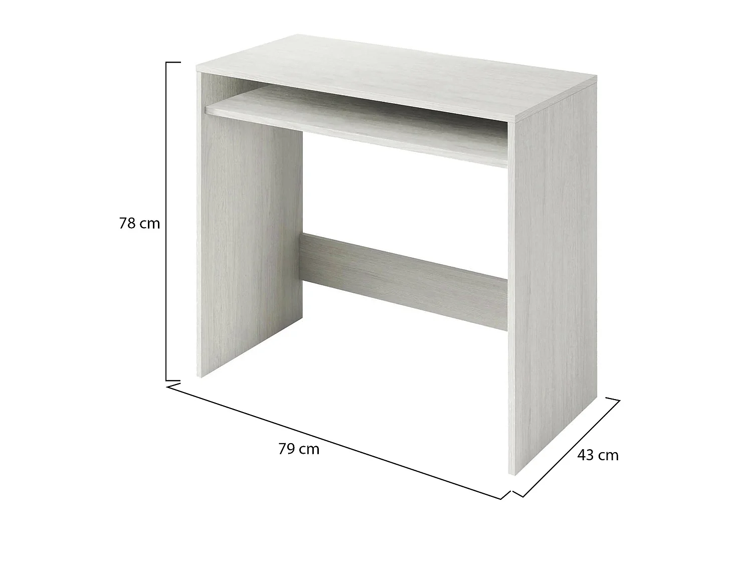 Escritorio Dmachi, Escritorio lineal con balda fija, Mesa de estudio u oficina para PC, 79x43h78 cm, Efecto madera blanca