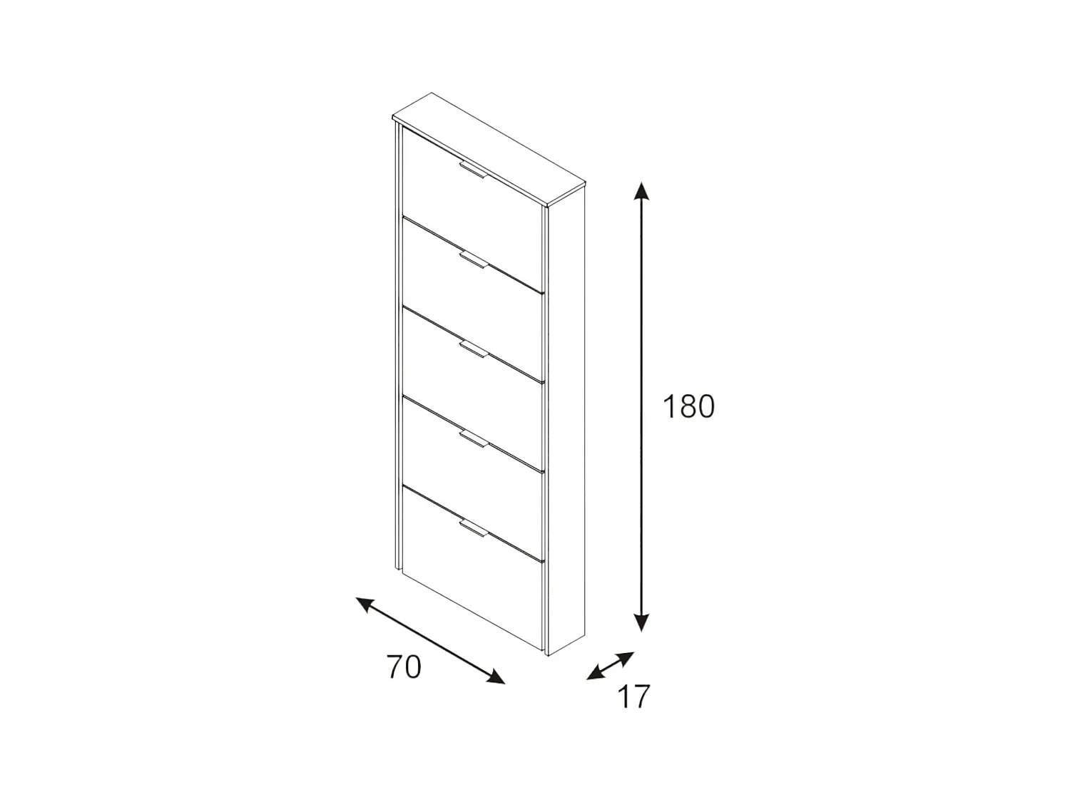 Meuble à chaussures Danobile, Meuble à chaussures avec 5 portes battantes, Range-chaussures d'entrée haute, Range-chaussures moderne, 70x17h180 cm, Blanc brillant