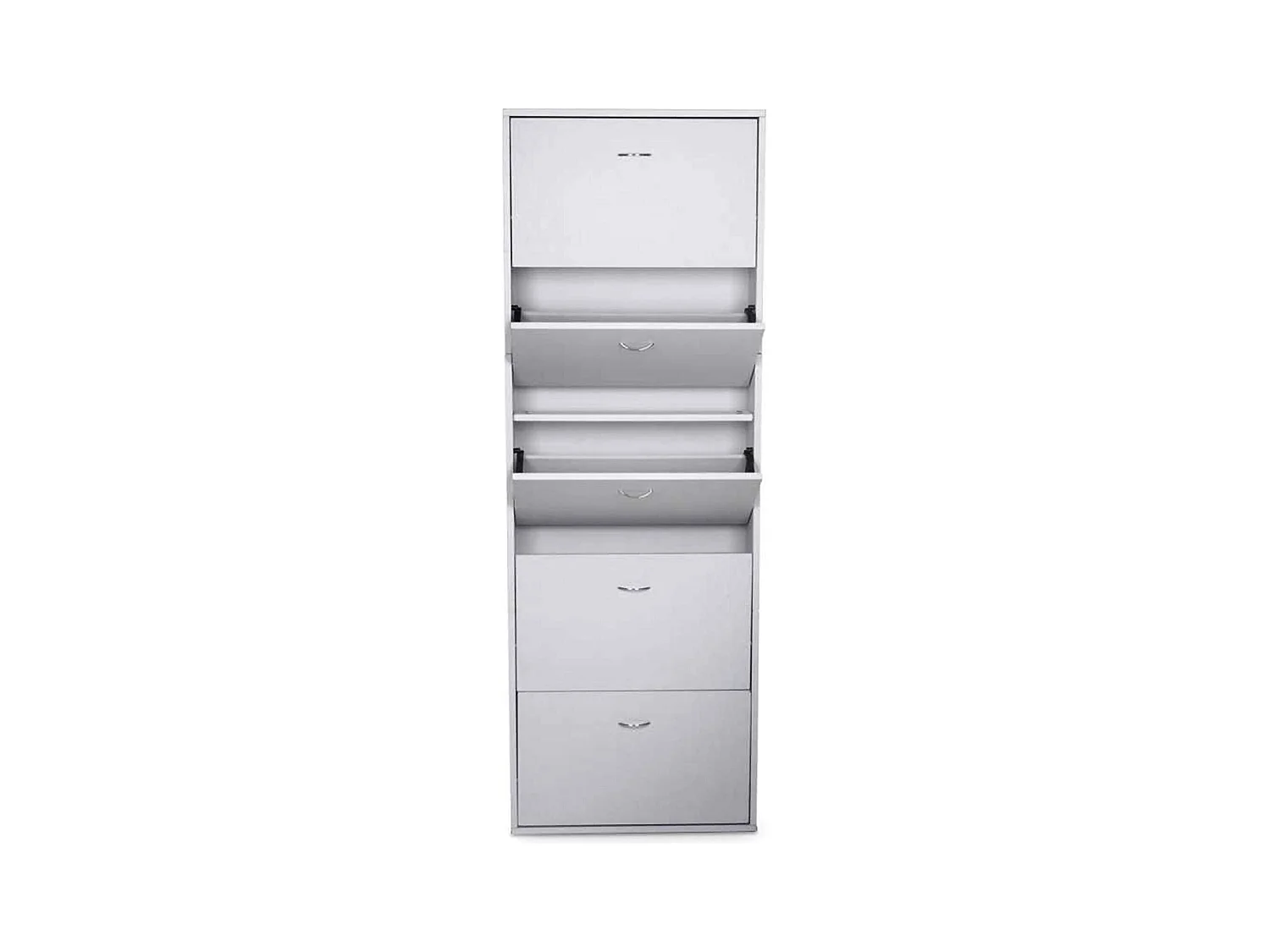 Meuble à chaussures Danobile, Meuble à chaussures avec 5 portes battantes, Range-chaussures d'entrée haute, Range-chaussures moderne, 70x17h180 cm, Blanc brillant