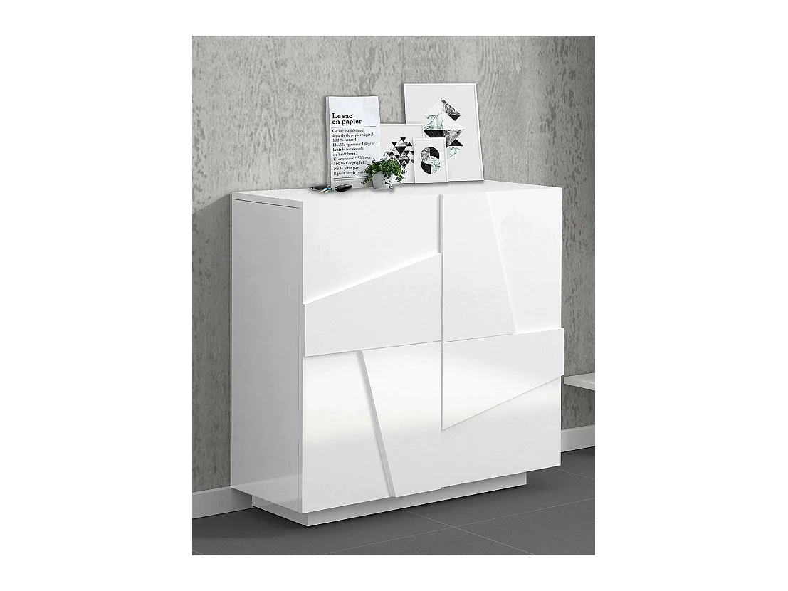 Dfogl schoenenrek, Multifunctionele kast met 2 deuren, Ingang schoenenrek, 100% Made in Italy, 81x38h86 cm, Glanzend wit met detail