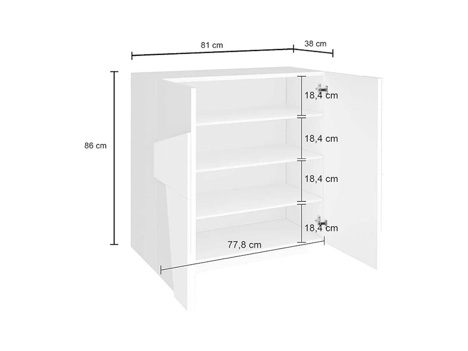 Dfogl schoenenrek, Multifunctionele kast met 2 deuren, Ingang schoenenrek, 100% Made in Italy, 81x38h86 cm, Glanzend wit met detail
