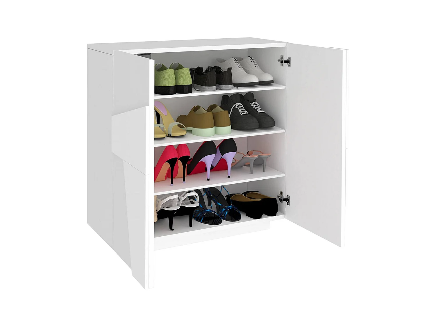 Dfogl schoenenrek, Multifunctionele kast met 2 deuren, Ingang schoenenrek, 100% Made in Italy, 81x38h86 cm, Glanzend wit met detail