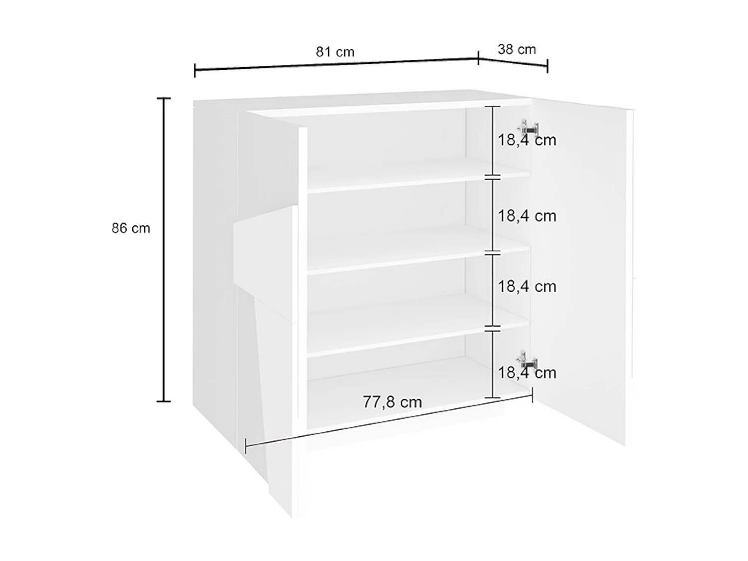 Schuhschrank Dfogl, Mehrzweckschrank mit 2 Türen, Eingangsschuhregal, 100 % Made in Italy, cm 81x38h86, glänzend weiÃŸ mit Detail