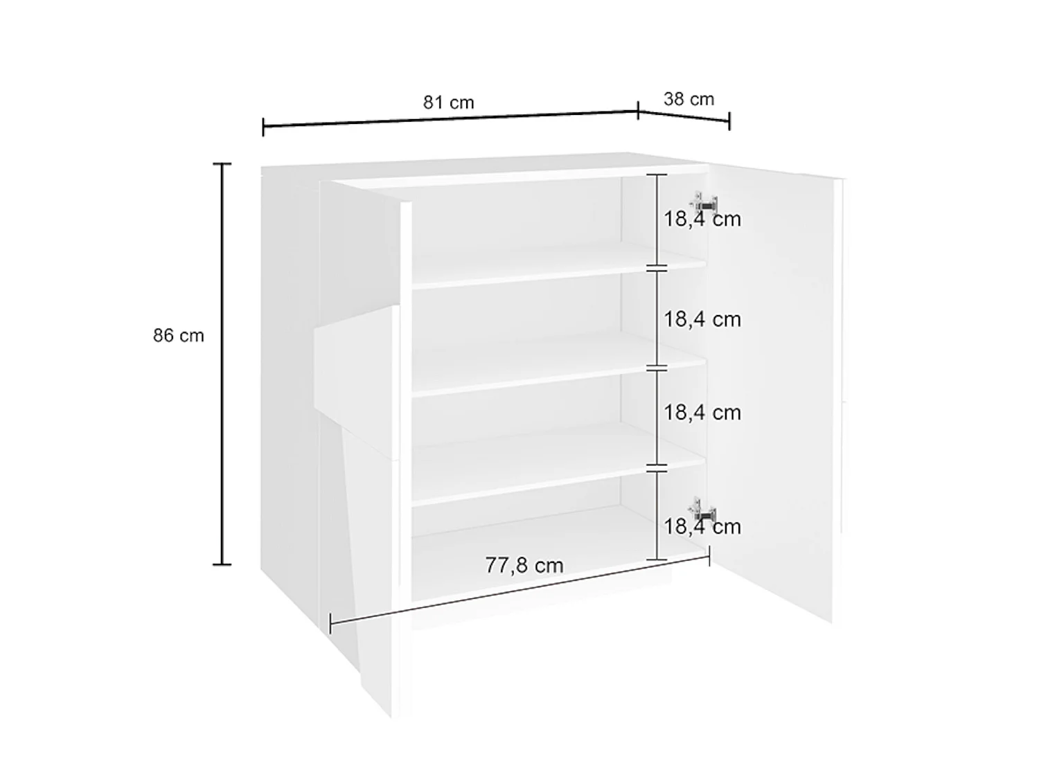 Étagère à chaussures Dfogl, Armoire polyvalente avec 2 portes, Étagère à chaussures d'entrée, 100% Made in Italy, 81x38h86 cm, Blanc brillant avec détail