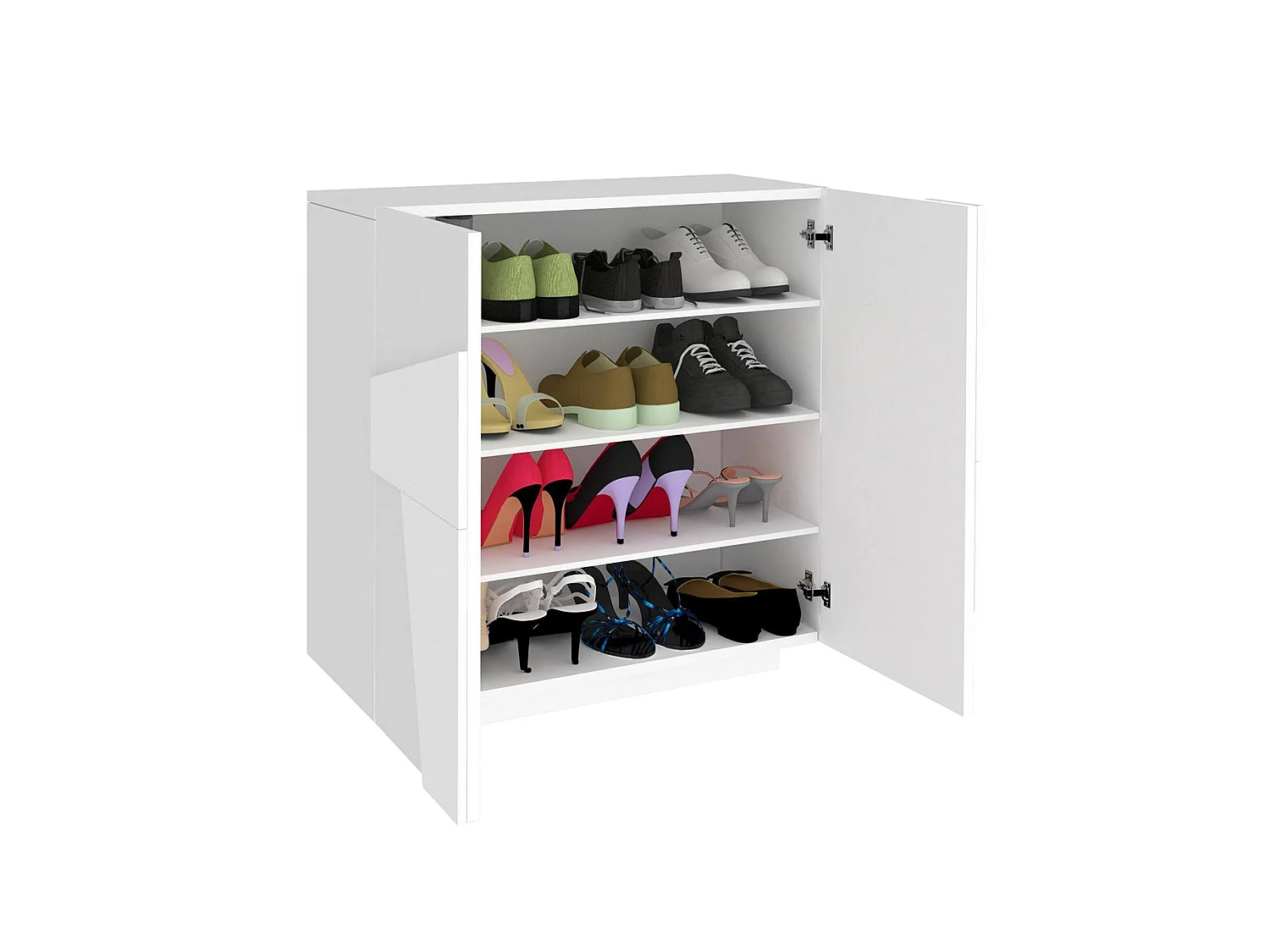 Étagère à chaussures Dfogl, Armoire polyvalente avec 2 portes, Étagère à chaussures d'entrée, 100% Made in Italy, 81x38h86 cm, Blanc brillant avec détail