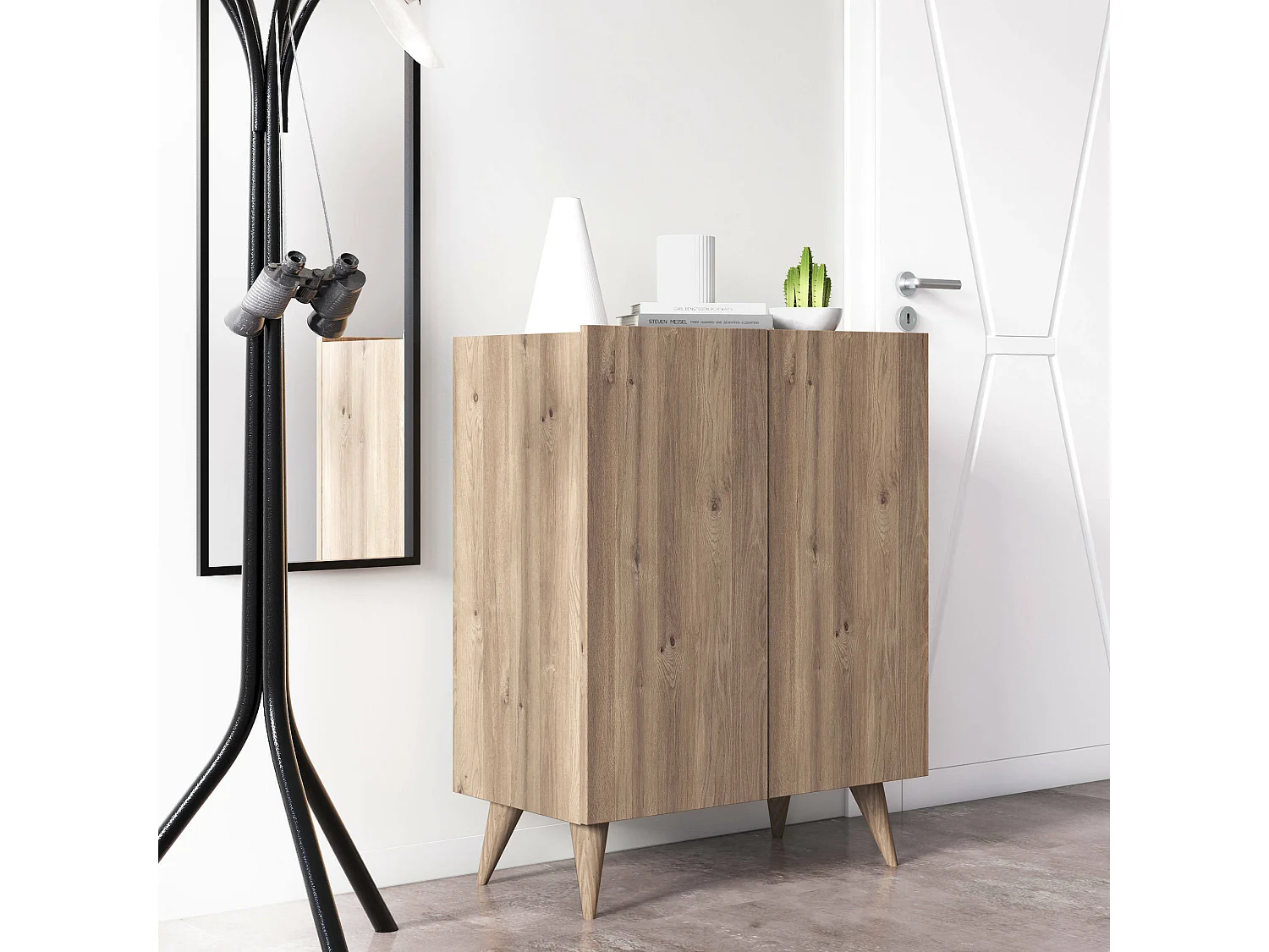 Dmora - Scarpiera con due ante battenti e quattro ripiani interni, cm 70 x 37 x 88, colore quercia