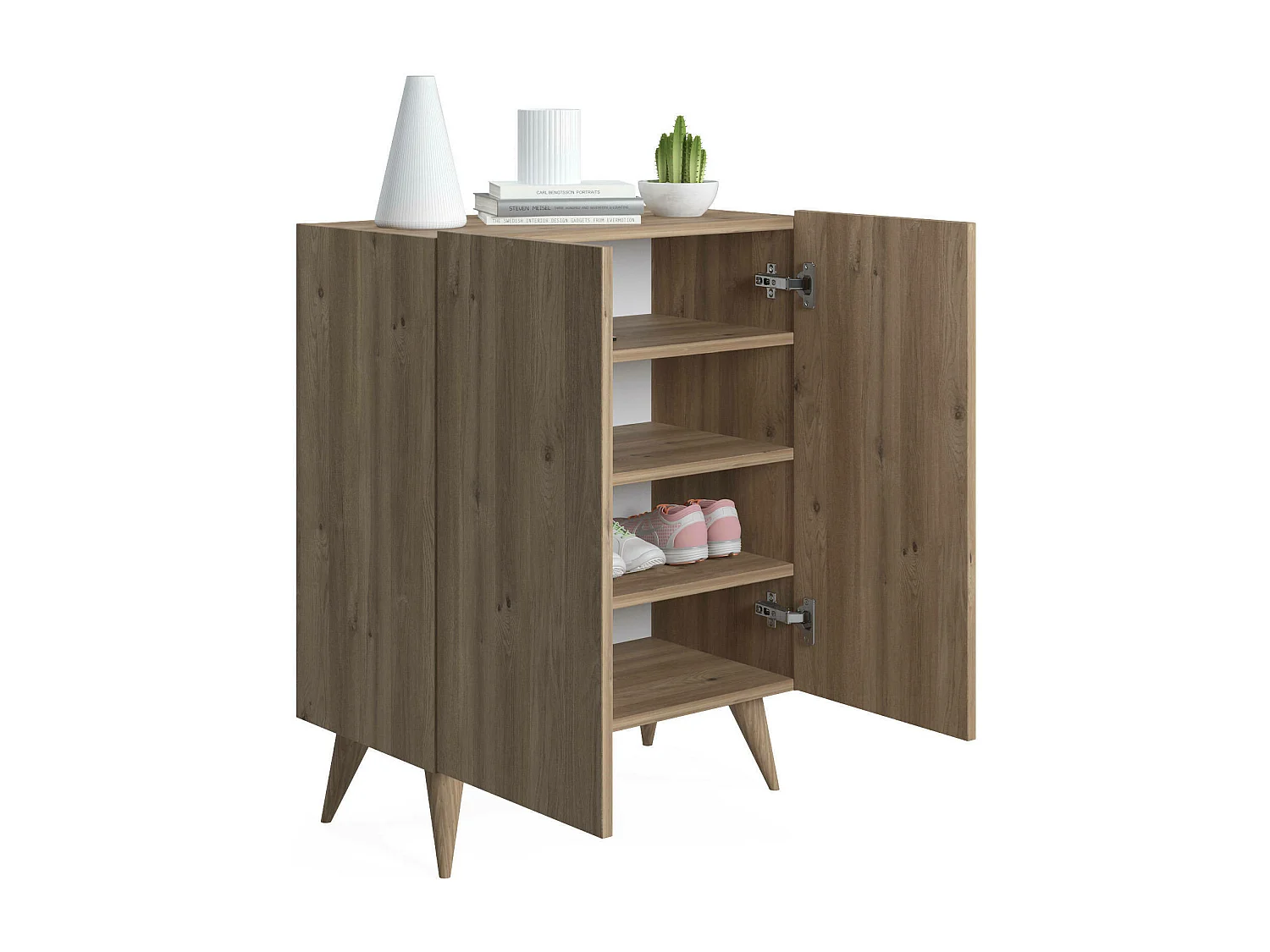 Dmora - Scarpiera con due ante battenti e quattro ripiani interni, cm 70 x 37 x 88, colore quercia