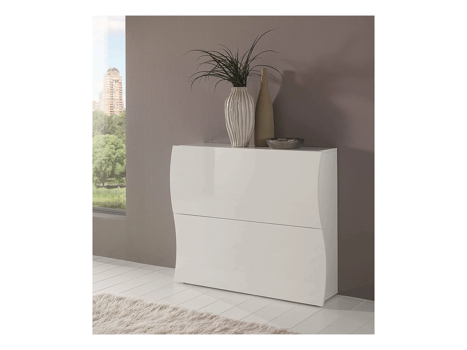 Dmora - Scarpiera Ape, cm 101x27h82, Bianco lucido