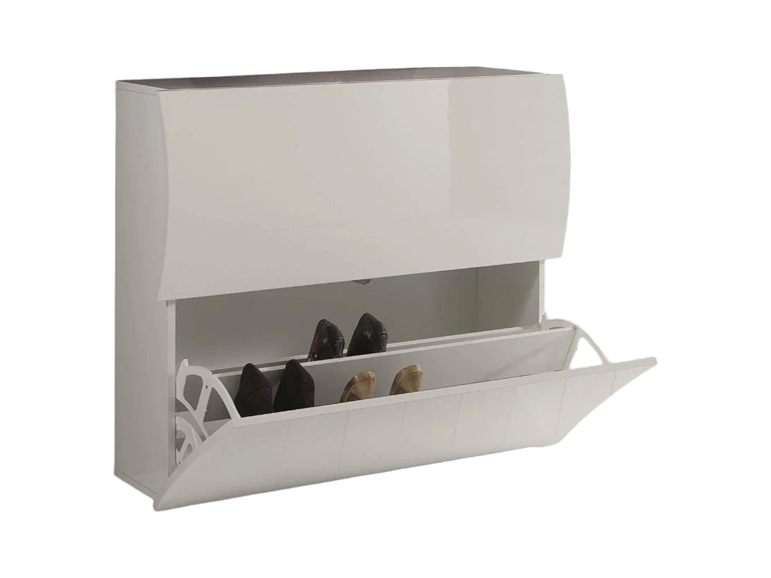 Étagère à chaussures Dabayom, Armoire polyvalente avec 2 portes pliantes, Étagère à chaussures d'entrée, 100% Made in Italy, 101x27h82 cm, Blanc brillant