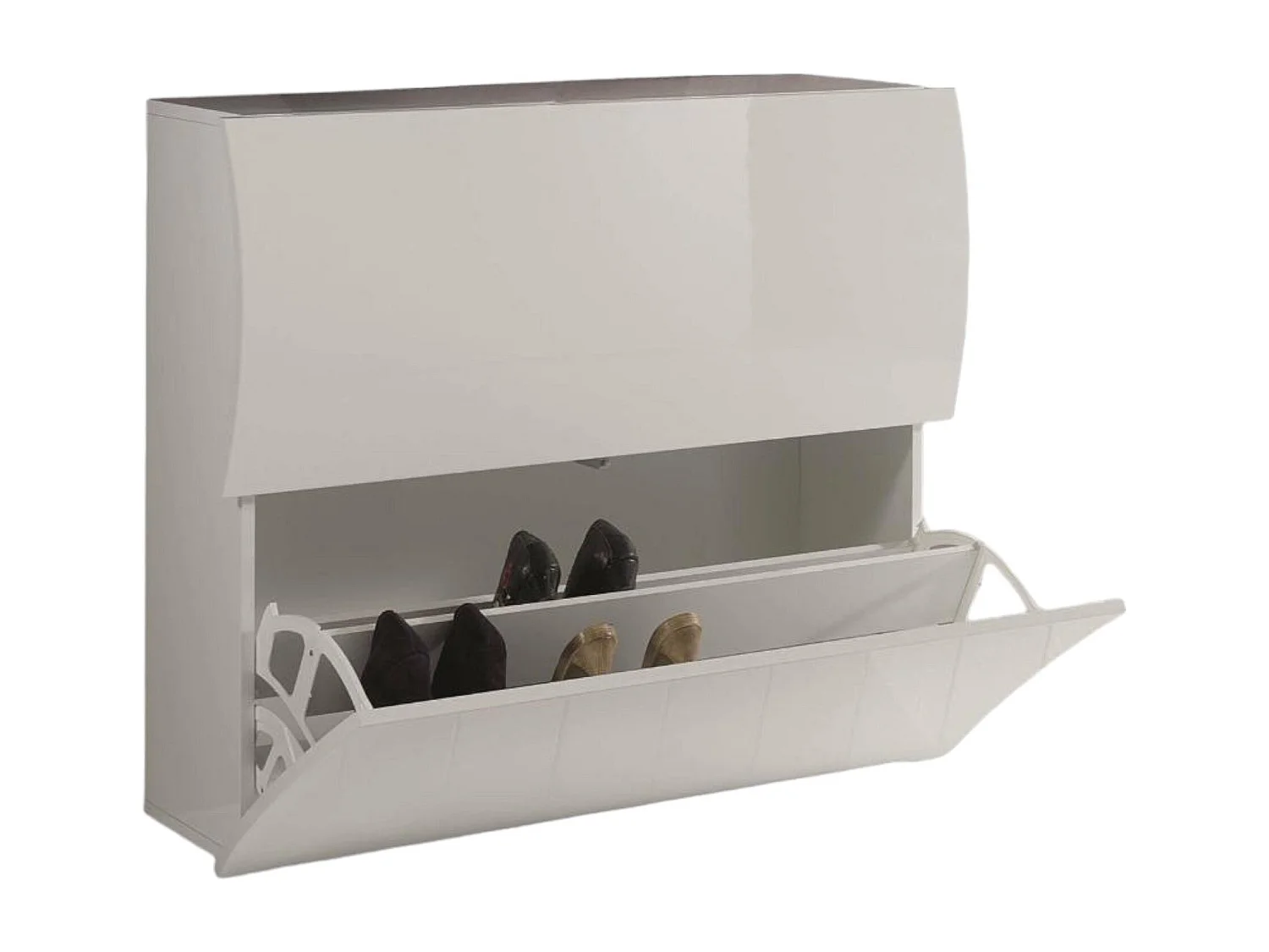 Étagère à chaussures Dabayom, Armoire polyvalente avec 2 portes pliantes, Étagère à chaussures d'entrée, 100% Made in Italy, 101x27h82 cm, Blanc brillant