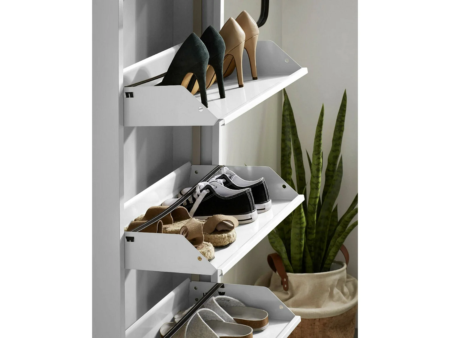 Meuble à chaussures Dpapi, Étagère à chaussures peu encombrante, Étagère à chaussures d'entrée, Étagère à chaussures en métal 5 portes, 50x15h169 cm, Blanc