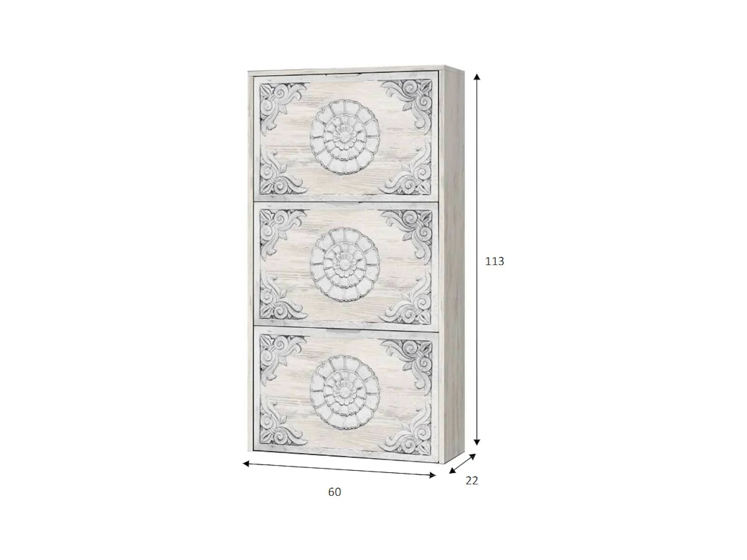 Dmora - Scarpiera Asca, 60x22h113 cm, Bianco anticato