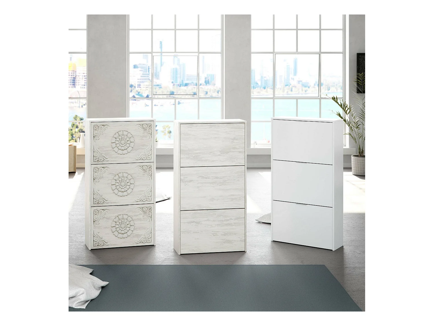 Dmora - Scarpiera Asca, 60x22h113 cm, Bianco anticato