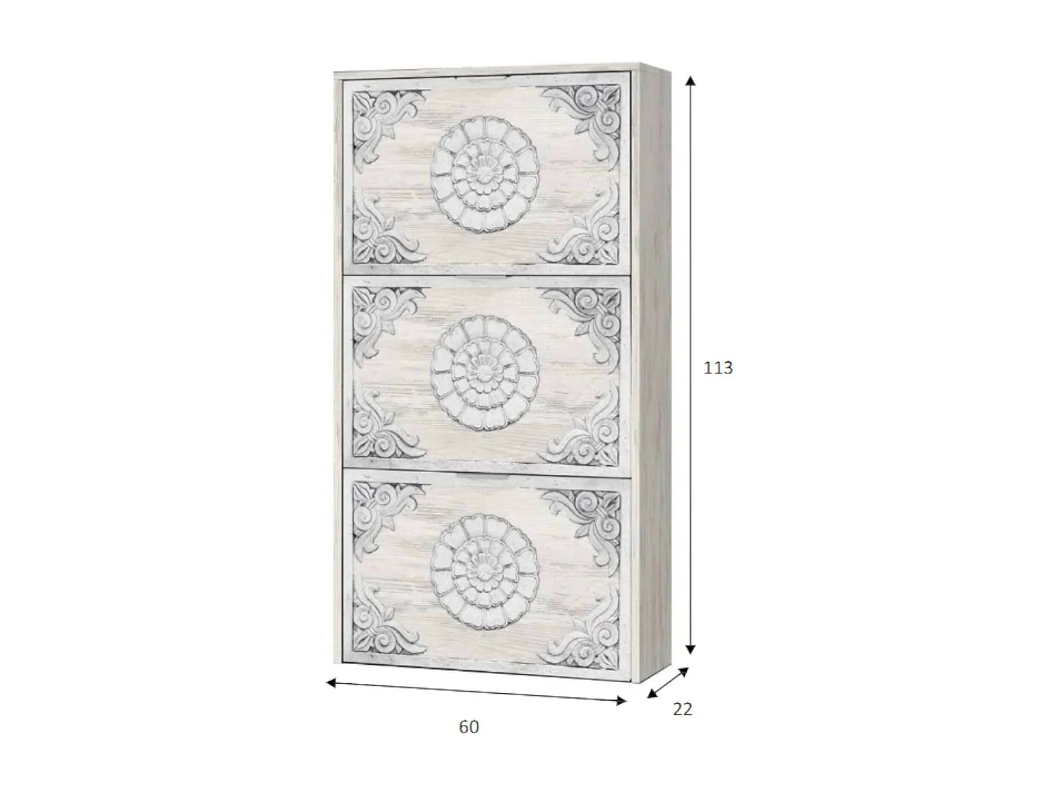 DCosta schoenenrek, schoenenkast met 3 vouwdeuren, kast met dubbele capaciteit voor maximaal 18 paar schoenen, 60x22h113 cm, antiek wit