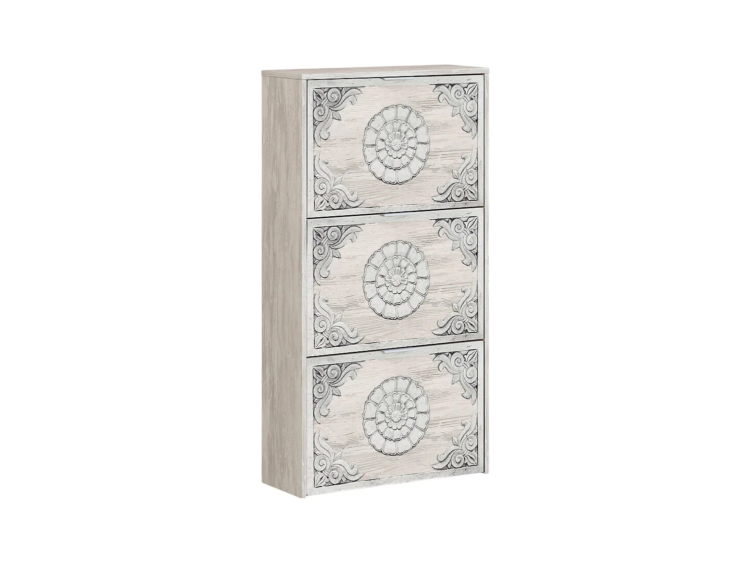 DCosta schoenenrek, schoenenkast met 3 vouwdeuren, kast met dubbele capaciteit voor maximaal 18 paar schoenen, 60x22h113 cm, antiek wit